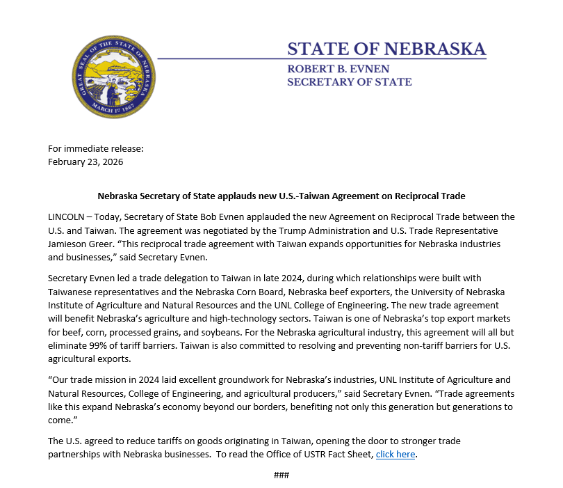 NE Secretary of State Robert Evnen tweet media