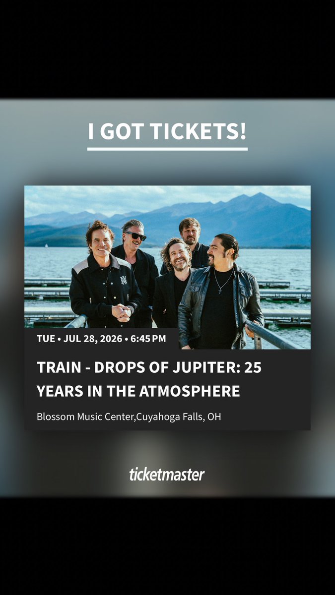 mddiffenderfer's tweet photo. I got tickets for TRAIN - Drops of Jupiter: 25 Years in the Atmosphere - Blossom Music Center - Tue • Jul 28, 2026 • 6:45 PM. Who's in?

https://t.co/yKldhuN24W https://t.co/JaDZddMekp
