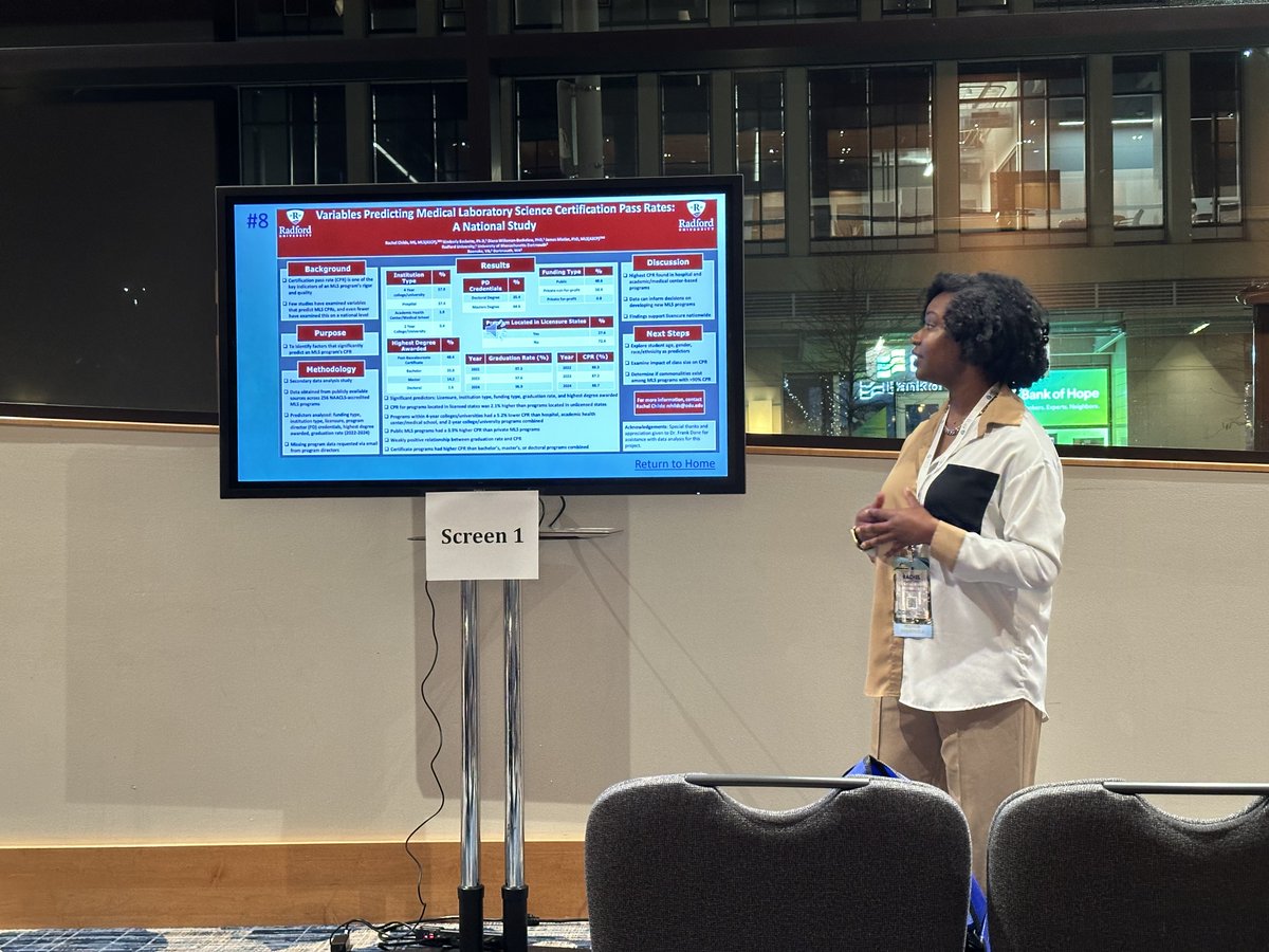 RUCPHHL's tweet photo. We’re excited to celebrate Rachel Childs, DHSc Graduate (Fall 2026), who recently presented her capstone project, “Predictor Variables of Medical Laboratory Science Program Certification Pass Rates”, at the ASCLS Clinical Laboratory Educators Conference in Seattle on Feb. 5th. https://t.co/qplcaXrDS9