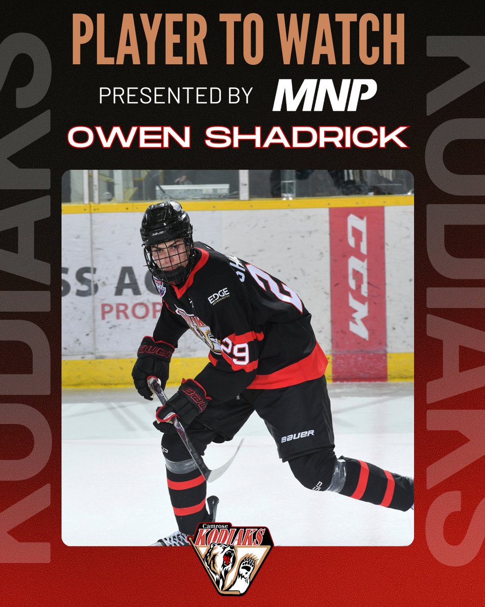 camrosekodiaks's tweet photo. Today's MNP Kodiaks Player to Watch
#29 OWEN SHADRICK - 2008 - F
Deadline acquisition Owen Shadrick is looking to make an impact down in Calgary tonight. He is todays #MNP #PlayerToWatch
#MNP #KodiaksHockey #PlayerToWatch #AJHL
Photo: @prosportsphoto https://t.co/DSFbAguNpF