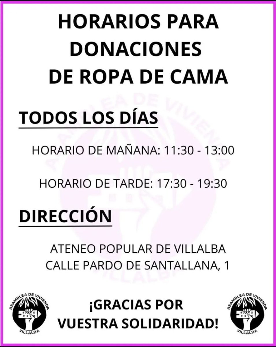 si puedes colaborar no lo dudes , hay gente que  la han dejado sin nada.
gracias <a href="/VillalbaViviend/">Asamblea de Vivienda de Villalba</a> por todo lo que estáis haciendo