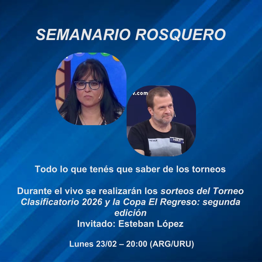 RegresoLos's tweet photo. #SemanarioRosquero
Hoy 20h🇦🇷🇺🇾🇨🇱 https://t.co/t04oY46DVi
