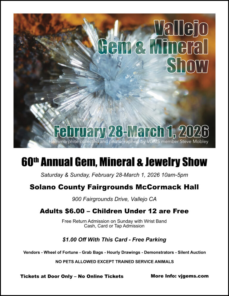 💎 The 60th Annual Vallejo Gem &amp; Mineral Show is coming to Vallejo!

📍 Solano County Fairgrounds
🗓️ Feb 28–Mar 1 | 10 AM–5 PM
Gems, jewelry, vendors &amp; more!
🎟️ $6 adults | Kids under 12 FREE | Free parking