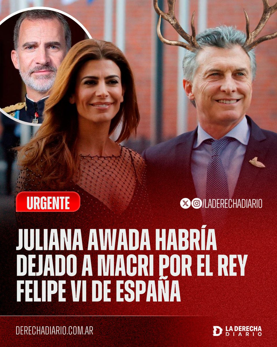 🚨🇦🇷🇪🇸 | MACRI ES UN THERIAN: JULIANA LO HIZO ALCE

Múltiples medios indican que la ex primera dama Juliana Awada habría dejado a Mauricio Macri tras comenzar un romance con el rey Felipe VI de España, quien también estaría engañando a la reina Letizia.