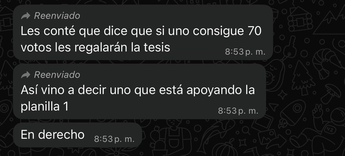 Si consiguen 70 votos, te regalan la tesis 😮. Ese es el nuevo ofrecimiento de última hora  a alumnos para la tercera vuelta electoral si se vota hoy a favor de la planilla 1️⃣.