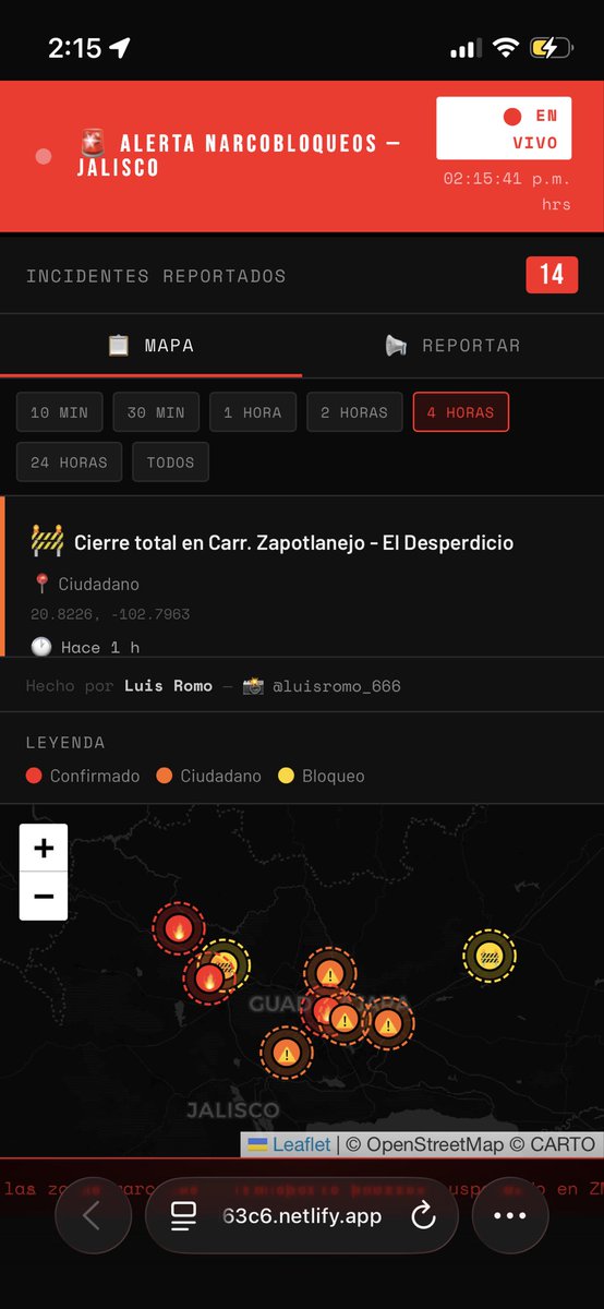 marianaanavarro's tweet photo. @Trafico_ZMG https://t.co/6ZGSRv4bB7 en esta página desde ayer, se reportan los bloqueos, vehículos 🔥y otros en el país. 
El día de ayer estaba como en la imagen de la izquierda y al día de hoy, como la imagen a la derecha. 
Comparte por favor !! Actualicen el link! https://t.co/x7Ql9SOi85