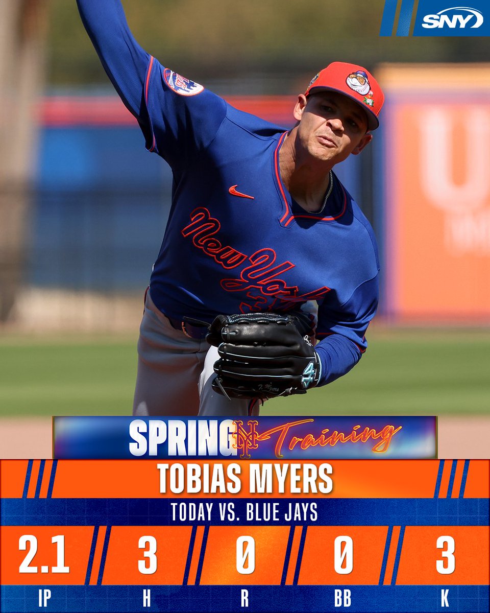 SNY_Mets's tweet photo. A scoreless outing for Tobias Myers in his spring debut with the Mets https://t.co/Mg921OFRUp