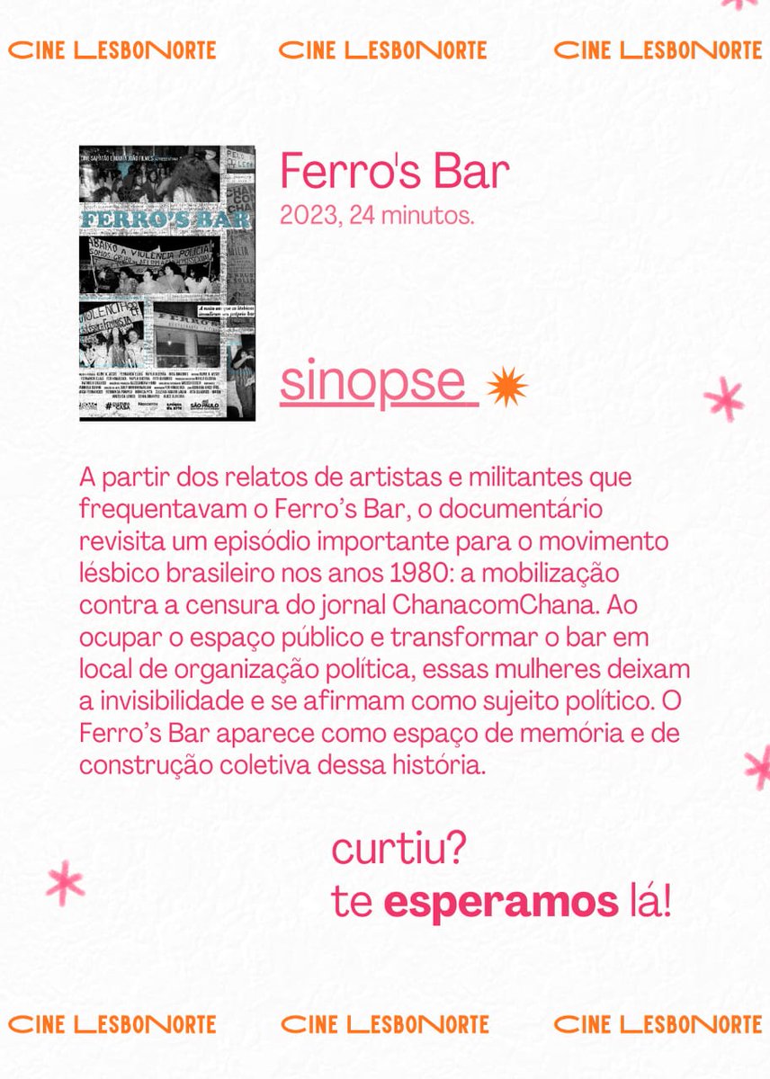 lesbonorte's tweet photo. Veio ai! um dos eventos mais pedidos, a 1° edição do cine Lesbonorte !!!!
No dia 14 de março
📍Espaço Cultural Marielle Franco
⏰️15h
Esperamos por vocês lá🌟 https://t.co/ScfmaeP3QJ