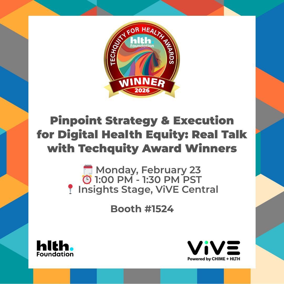 hlthfoundation's tweet photo. Starting soon at ViVE:

Pinpoint Strategy &amp; Execution for Digital Health Equity
1:00–1:30 PM
Insights Stage, ViVE Central | Booth #1524

See how innovators moved from validation → iteration → measurable outcomes.

#ViVEvent https://t.co/nBHNNYQTCh