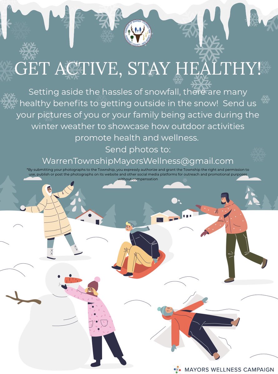 Don't let the cold keep you inside! Winter is a great time to stay active and boost your health.  Send us photos of you and your family enjoying winter activities for a chance to be featured. 
Submit your photos to warrentownshipmayorswellness@gmail.com