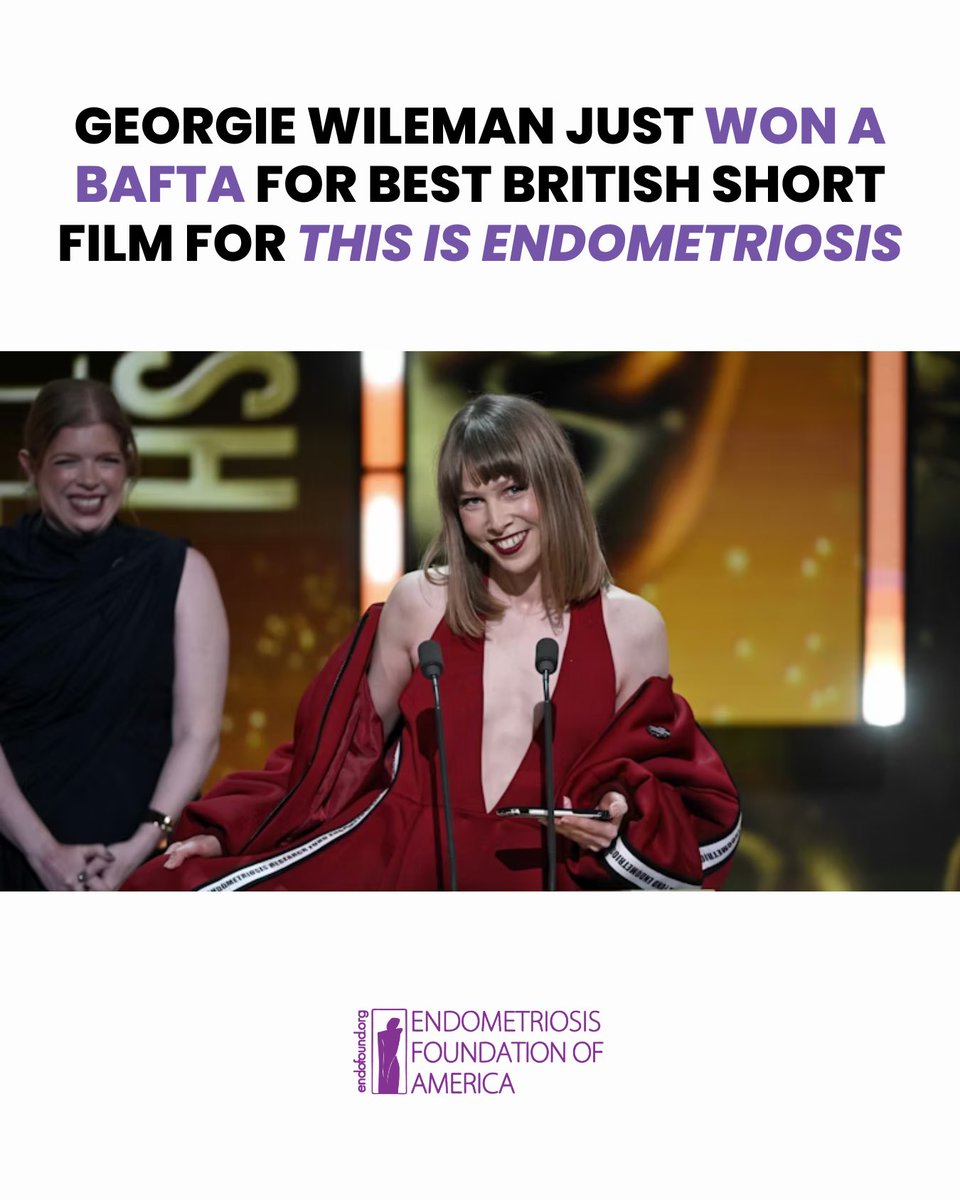 Endofound's tweet photo. A #BAFTA win, but so much more than a film award.

Congratulations to Georgie Wileman on this incredible recognition. 💛

“This is Endometriosis” has stepped onto the global stage, shining light on a condition that has been dismissed, minimized, and misunderstood for decades. https://t.co/iR0CI5mo4R