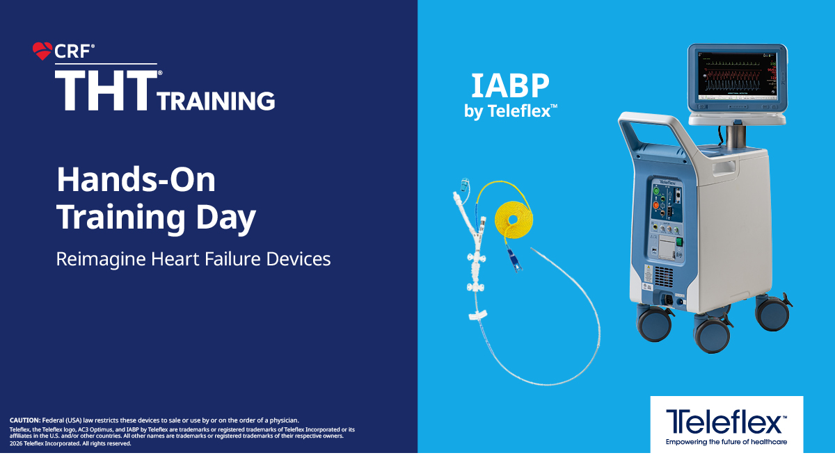 TeleflexCardiol's tweet image. We're headed to #THT2026! 

Join us on Sunday, March 1 from 8 a.m. - 5 p.m. EST for THT's first-ever hands-on training day, "Reimagine Heart Failure Devices," and experience our IABP by Teleflex™ solutions firsthand. 

Register today: spklr.io/6012DafyY

#Teleflex
