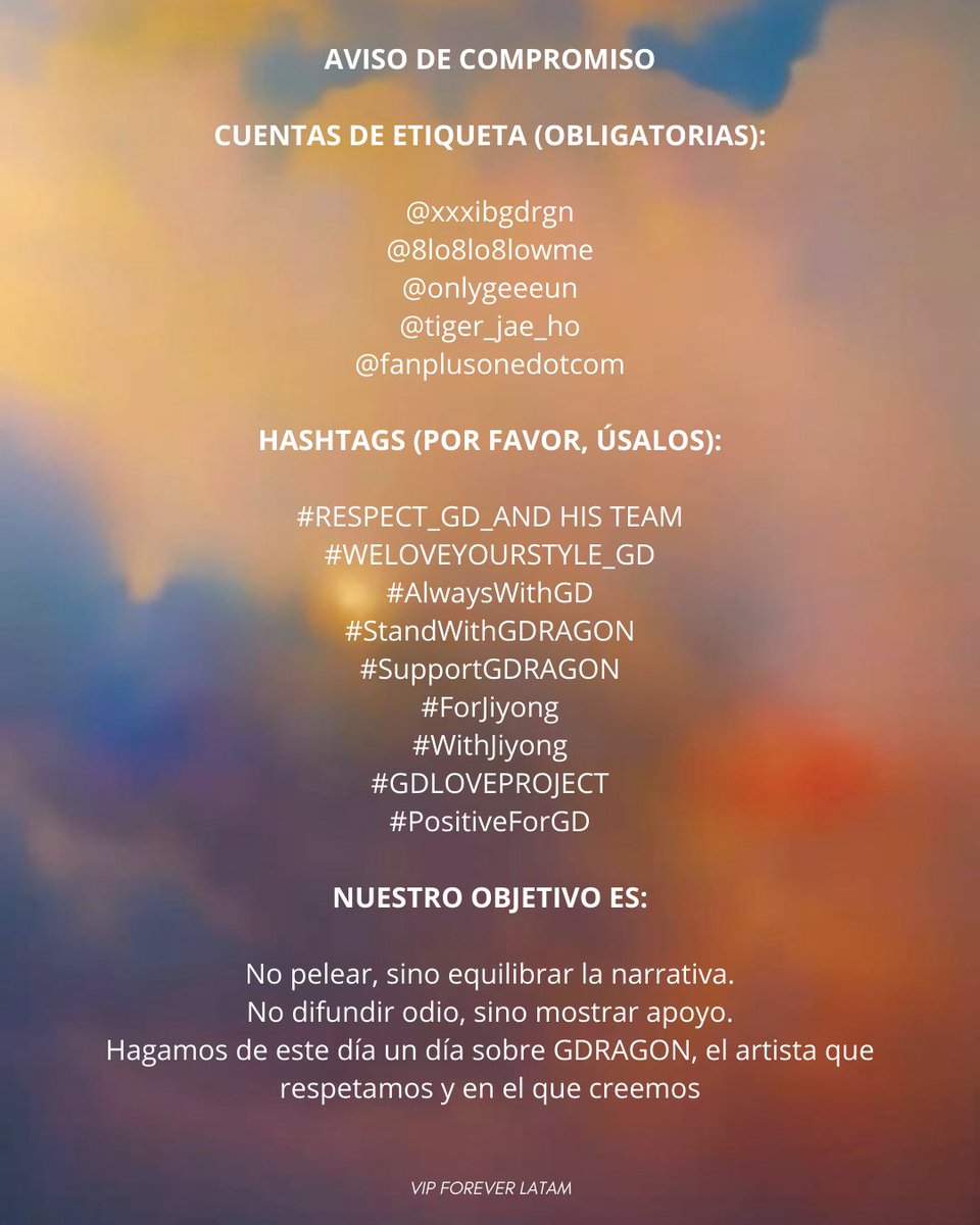 VIPFOREVERLATAM's tweet photo. A todos los Fans Internacionales los invitamos a participar en este proyecto, el objetivo es difundir el amor y apoyar a G-DRAGON. 💛

#RESPECT_GD_ANDHISTEAM
#WELOVEYOURSTYLE_GD
#AlwaysWithGD #StandWithGDRAGON
#SupportGDRAGON #GDLOVEPROJECT https://t.co/y3GrhVHh1B