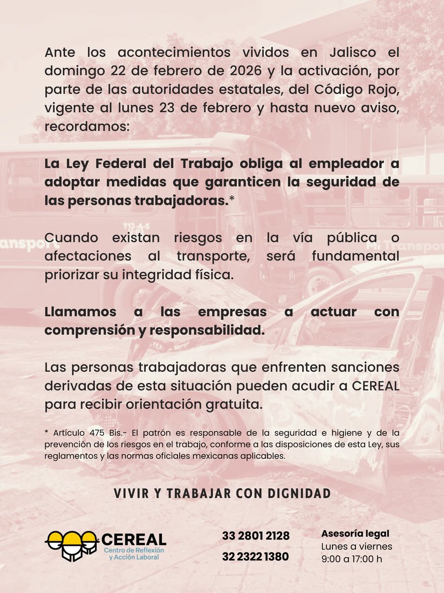 cerealdhl's tweet photo. 🔴 Hacemos un llamado a las empresas y personas empleadoras a actuar con responsabilidad ante la situación de violencia que vivimos y que mantiene a nuestro estado en Código Rojo. https://t.co/amF7TFEuZB