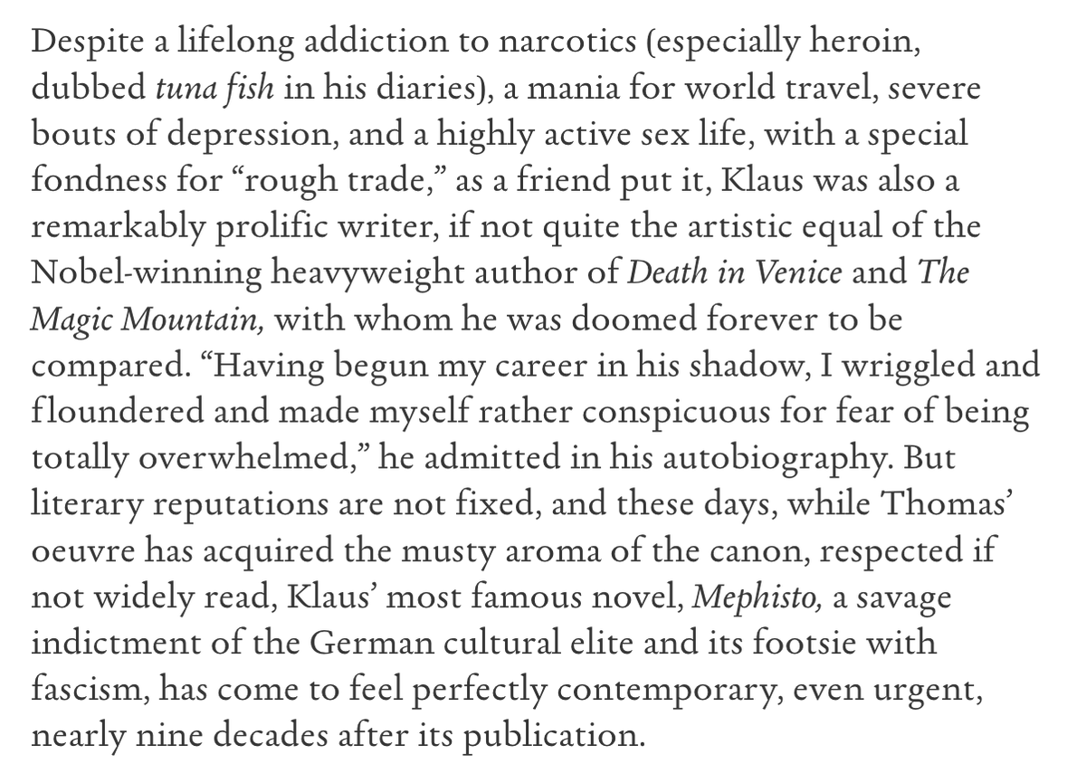 aarongell's tweet image. Enhance your #snowday by reading my essay on Klaus Mann's delicious antifascist novel  Mephisto, a savage takedown of elite complicity that has no relevance  whatsoever to contemporary America ⤵️