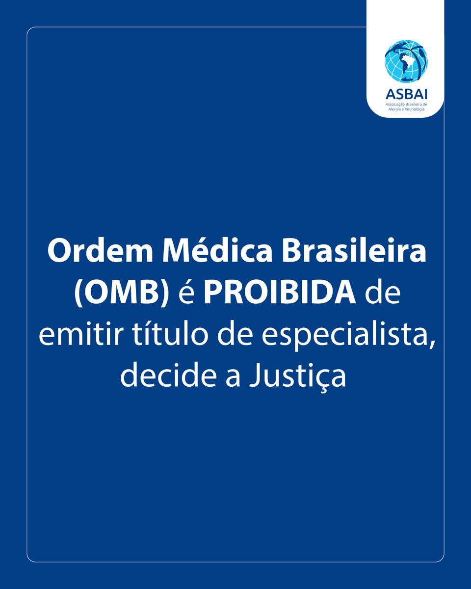 Por decisão judicial, a Ordem Médica Brasileira (OMB) está proibida de conceder títulos de especialista.

Acesse aqui a decisão judicial: portal.cfm.org.br/wp-content/upl…

#Medicina #CFM #AMB #CNRM #Saúde #alergia #imunologia #ASBAI
