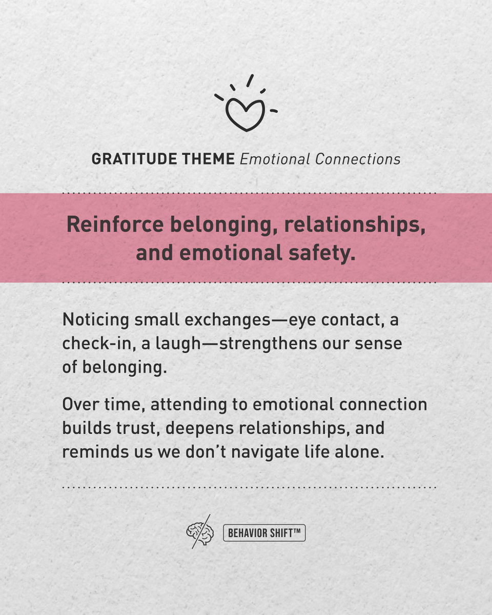 BehaviorShift's tweet image. Gratitude grows in small moments—eye contact, a check-in, a shared laugh.

These micro-connections build trust, belonging, and emotional well-being over time.

What moment are you grateful for today?

#Gratitude #EmotionalConnection #BehaviorShift
