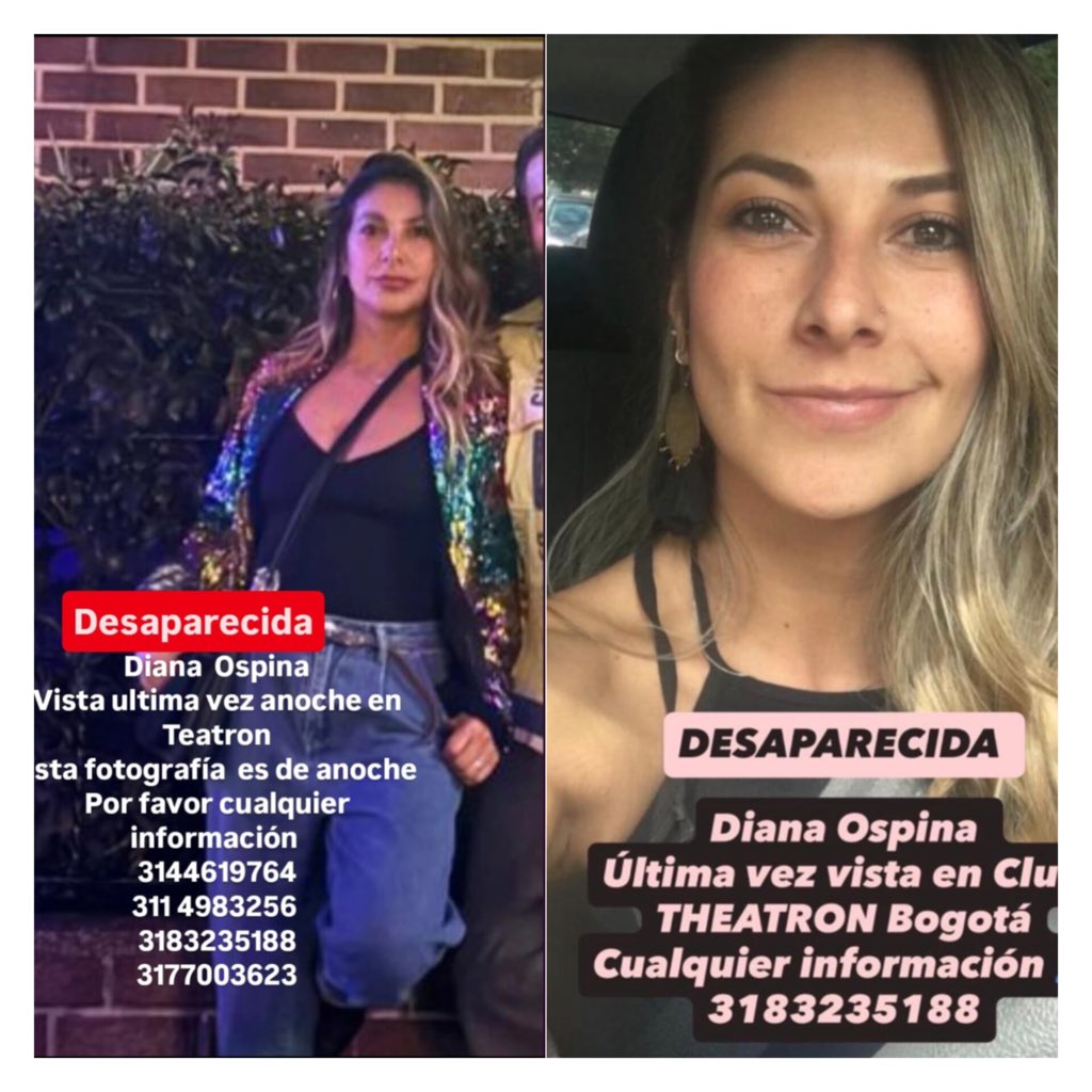 Diana Ospina debe aparecer! 

#BuscarlasHastaEncontrarlas 

<a href="/SismaMujer/">Sisma Mujer</a> <a href="/secredistmujer/">Secretaría de la Mujer</a> <a href="/Ccajar/">ColectivoDeAbogad@s</a> <a href="/PoliciaColombia/">Policía de Colombia</a> <a href="/Bogota/">Alcaldía de Bogotá</a>