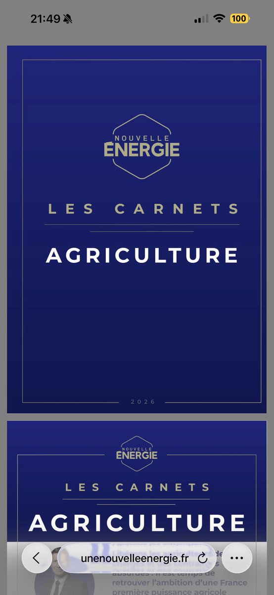 🧵 Comme annoncé par <a href="/davidlisnard/">David Lisnard</a> lors de ses vœux le 20 janvier 2026 à la Mutualité, le projet présidentiel sera décliné durant toute l’année 2026 sous forme de livrets thématiques.

1er livret : l’agriculture

Bonne lecture ! 

1/12
