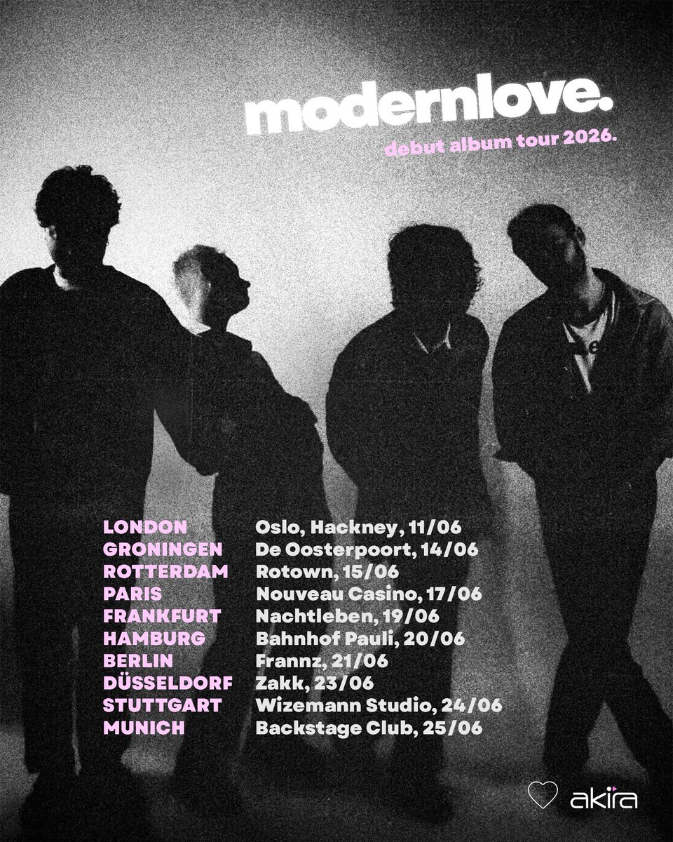 Two new tours announced today: modernlove.'s debut album tour in June, and three new EU shows for Murdo Mitchell in May. All Dutch and French dates booked by me for Akira Live.