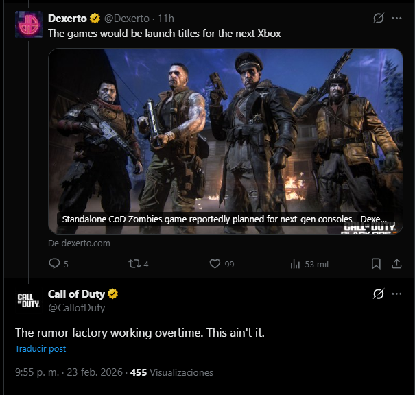 AleexBlaze's tweet photo. OFICIAL: La cuenta de Call of Duty ha respondido y negado la filtración reciente sobre un juego independiente de Zombies.

"La fábrica de rumores trabajando horas extras. Esto no es así." https://t.co/580GQFzUaS