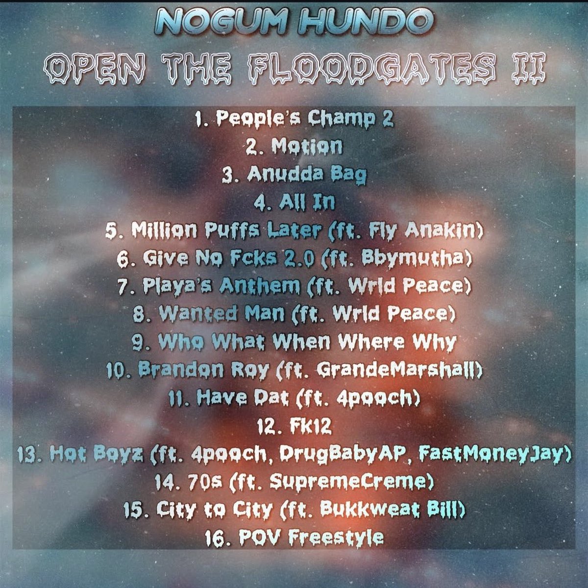 NoGum Hundo - Open The Floodgates 2 out now

Playa’s Anthem (7) produced by me and RioRidgeVonte, Brandon Roy (10) produced by me and DBF