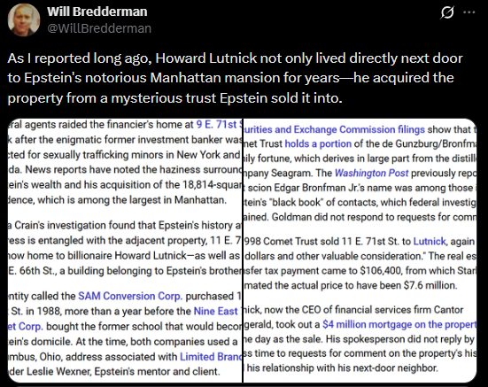 Some guy was writing about Epstein's links to Lutnick back in 2019.