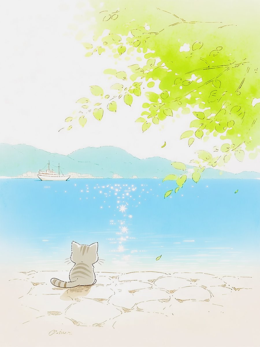 「波の音って、優しいお歌みたいにゃ」