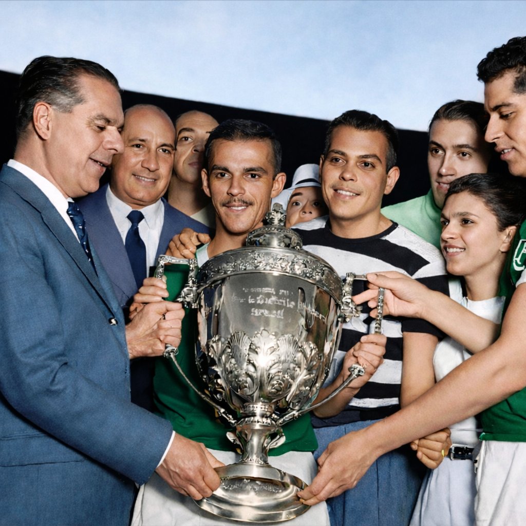 Coloripalestra's tweet photo. Jair da Rosa recebe o troféu do Mundial de 1951, bela imagem colorida por mim, ajude meu Trabalho retuitando e principalmente me seguindo https://t.co/lQAaAUgvc8