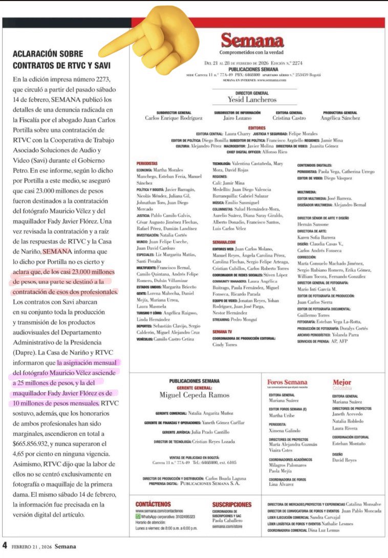ElizbethCristi7's tweet photo. 🚨ATENCIÓN: Se les cayó el montaje.

@RevistaSemana ahora reconoce que no es cierto que RTVC haya pagado 23.000 millones a un fotógrafo y un maquillador, como titularon con escándalo.

Publicaron primero, verificaron después. Y mientras tanto, el daño ya estaba hecho.

Eso no es investigación, es irresponsabilidad. 🧵