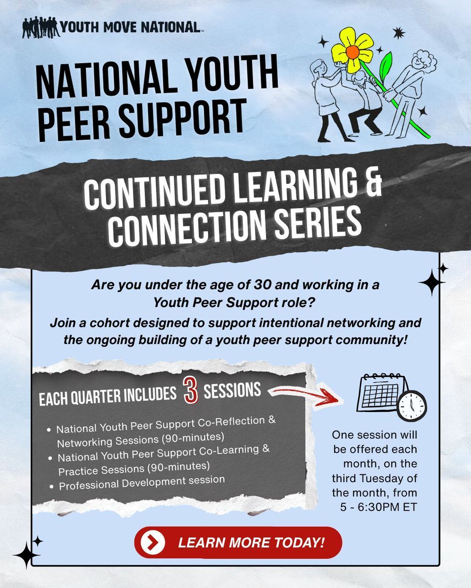 YMNPeerCenter's tweet photo. Are you under the age of 30 and working in a Youth Peer Support role? Join Youth MOVE National for a virtual cohort: National Youth Peer Support Continued Learning &amp; Connection Series!

Learn more &amp; Register Today! https://t.co/AMmAbkkiej 

#YouthPeerSupport https://t.co/b8u5K7Ifb9
