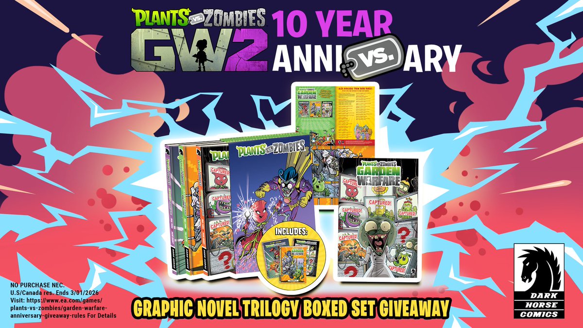 It’s been 10 years since the release of Plants vs. Zombies: Garden Warfare 2! To celebrate the love and support you’ve shown us over the years, we’re hosting a special anniversary giveaway sponsored by Dark Horse Comics! We’re giving away 10 box sets of the Plants vs. Zombies: