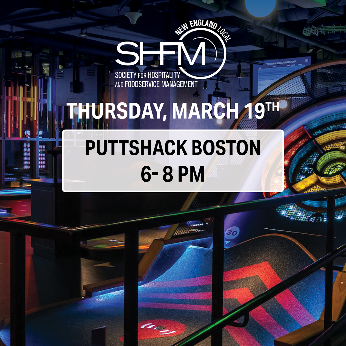 Coming up in just a FEW weeks—our New England Local! Tee-up with us and spend your evening connecting, conversing and putting with your SHFM community!

Register now at shfm-online.org/event/new-engl…