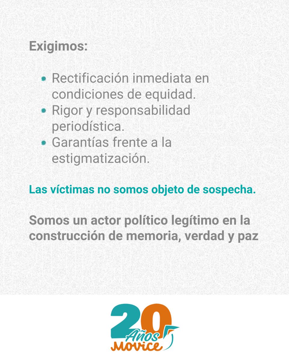 🧡 El 6 de marzo de 2008 fue una movilización pública y legítima por verdad, justicia y reparación frente a crímenes paramilitares y responsabilidad estatal.

Exigimos rectificación inmediata.
La memoria no se criminaliza.
