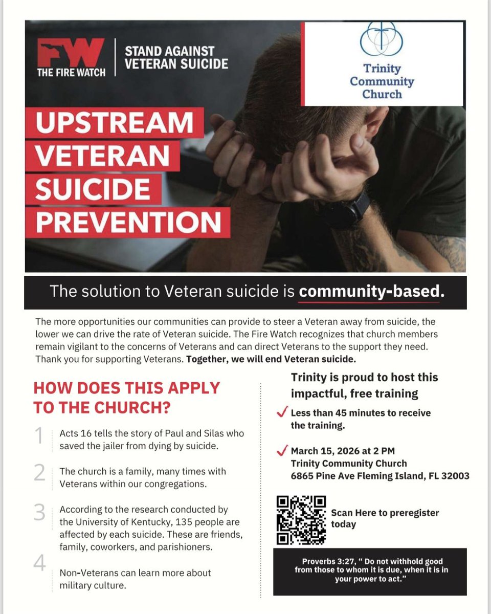 TrinityCCFI's tweet photo. Thanks for joining us #Sunday #March15 to support our #claycountyfl #veterans. Learn how to listen to the stuggles of our #veterans and help them find the help they need through many agencies. Learn how to talk with them so #theyknowyoucare. #TogetherWeCan help vets thrive. https://t.co/kq3yBvLH0e