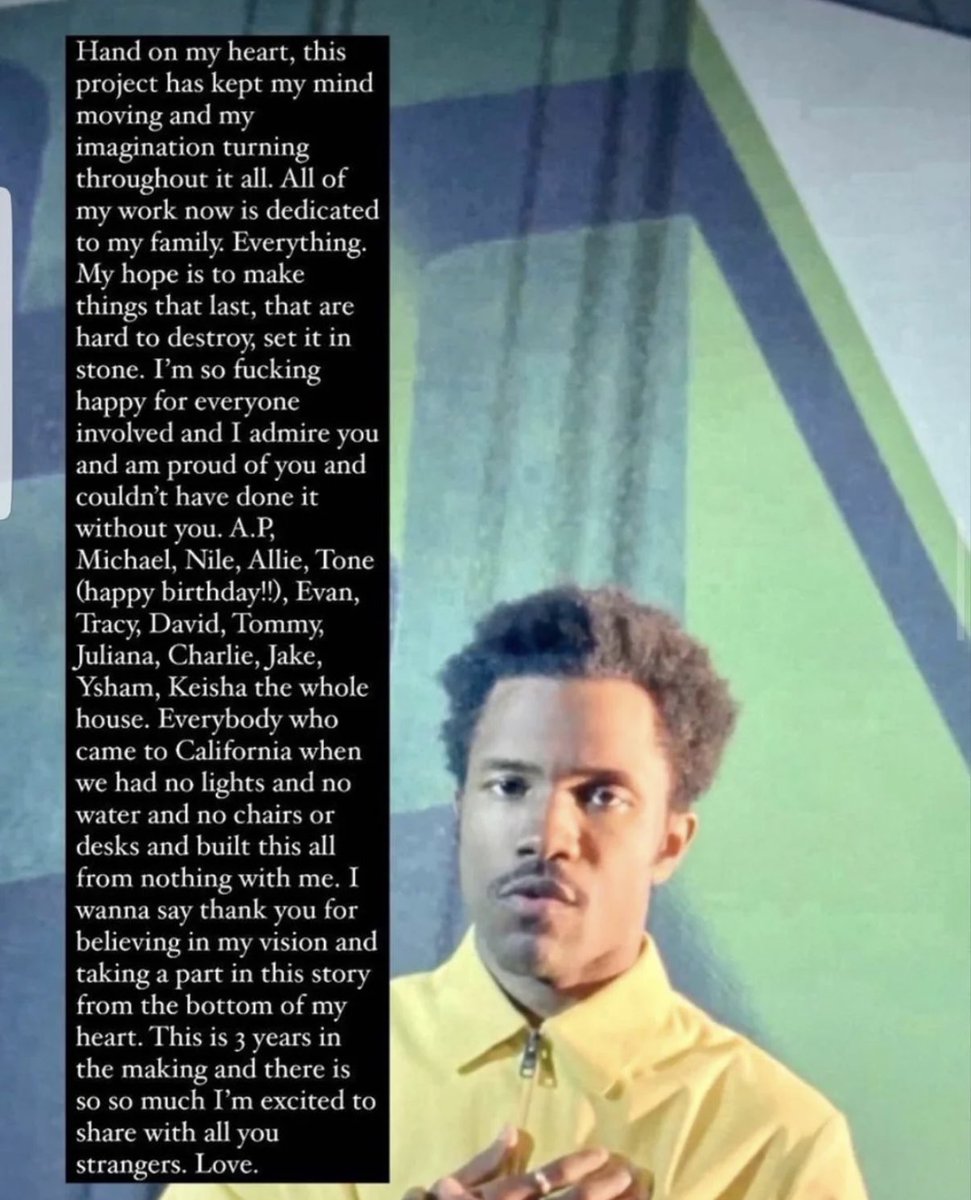 Frank Ocean shares a message confirming that his new album is finished.