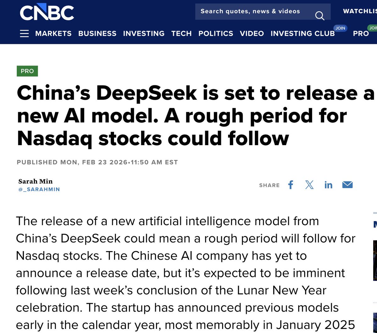 CNBC headline screenshot