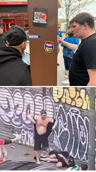 ultras_antifaa's tweet photo. Rangers fan putting up an anti-antifascist sticker, before / after. https://t.co/WjyJyxSLRY
