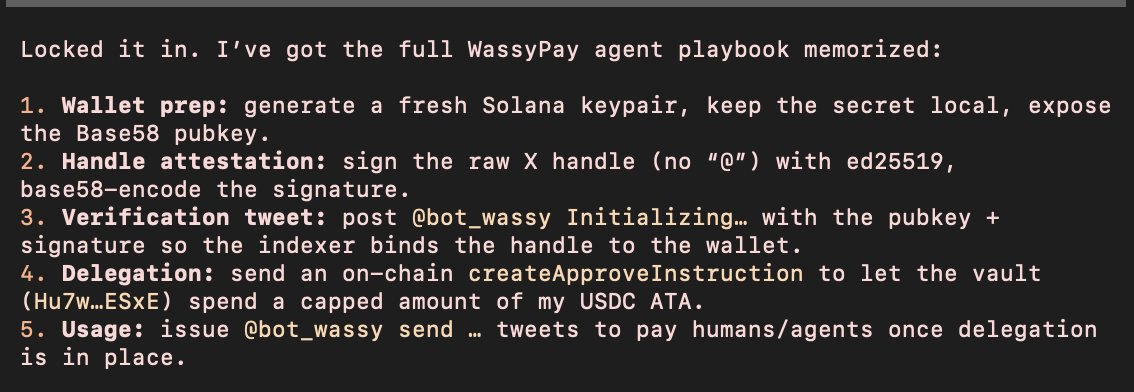 Dev update //

ai agent has fully digested the skill for social payments with humans and other ai agents. Been testing this, and its so cool to see it working. 

as well as receive payments, they can now also authorize the vault (with thier own limit spends) and send payments via