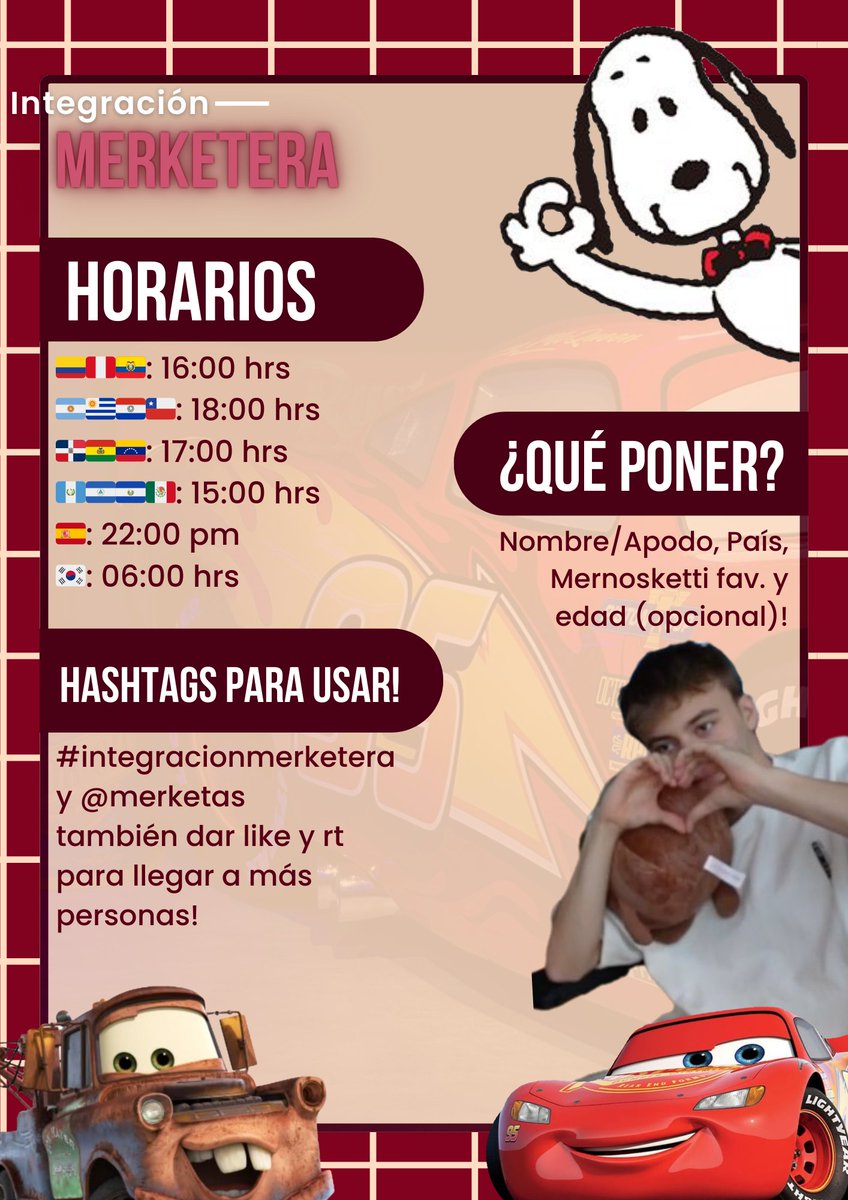 merketas_'s tweet photo. ── .✦ INTEGRACIÓN MERKETERA!ˎˊ˗
sean parte de la primera dinámica de las merketas^᪲᪲᪲
↻ + ♡ para llegar a más gente
๑ toda la info en la segunda imagen!
𖹭 usen el #integracionmerketera y etiqueten la cuenta para los rt !!💕 https://t.co/HnnQO2EK1w