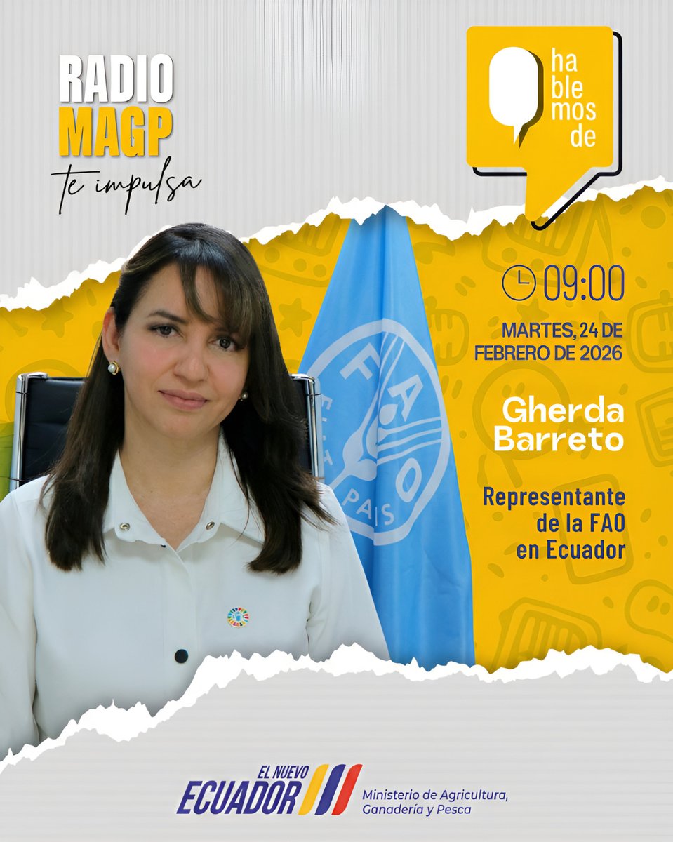 AgriculturaEc's tweet photo. 📻 ¡Cita imperdible en #RadioMAGP!
Este martes conversaremos con Gherda Barreto, representante de la @FAOEcuador, sobre los desafíos y oportunidades para fortalecer la seguridad alimentaria y el desarrollo rural en nuestro país.
🕘 09h00
🎧 Escúchala en: https://t.co/eS80KlfbDH
#ElNuevoEcuador