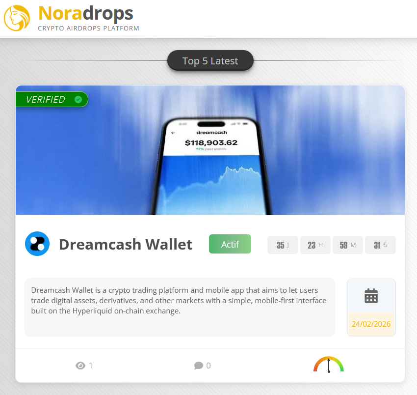 Dreamcash Wallet is a crypto trading platform and mobile app that aims to let users trade digital assets, derivatives, and other markets with a simple, mobile-first interface built on the Hyperliquid on-chain exchange. <a href="/Dreamcash/">Dreamcash</a> 

Website: dreamcash.xyz