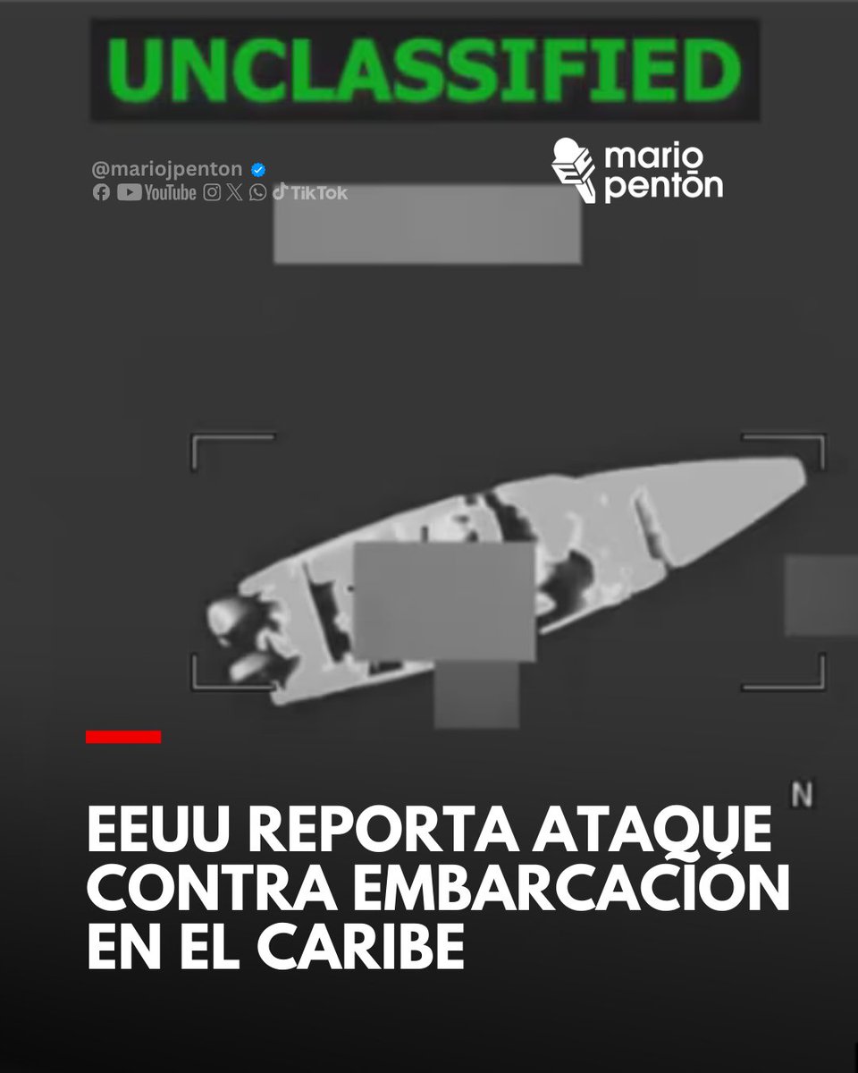 MarioJPenton's tweet photo. El Comando Sur de Estados Unidos informó que fuerzas estadounidenses realizaron un ataque cinético letal contra una embarcación operada por Organizaciones Terroristas Designadas en el Caribe este lunes 23 de febrero.

"La inteligencia confirmó que la embarcación transitaba por rutas conocidas de narcotráfico en el Caribe y participaba en operaciones de narcotráfico", recoge el comunicado.

De acuerdo a la nota oficial, "tres narcoterroristas hombres murieron durante esta acción", y "ningún miembro de las fuerzas militares estadounidenses resultó herido".

MARTÍ NOTICIAS