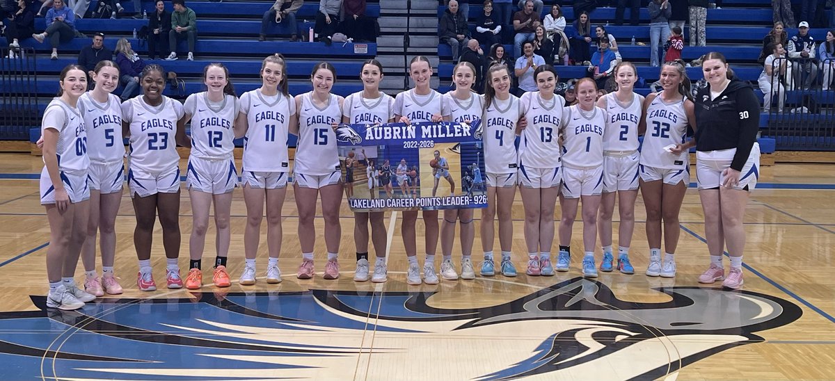 LakelandGBBall's tweet photo. Special moment tonight as Senior Aubrin Miller became the All-time Leading scorer in the history of Lakeland Girls Basketball! 

Broke the record on a corner 3, part of her 25 points on the night! Congrats, @aubrinmiller3! We are so proud of you! https://t.co/ZmojM06aVM