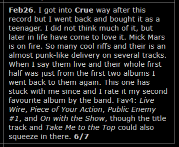 7RockLists's tweet image. #TooFastForLove (1981) - Motley Crue
Ex: 6/7