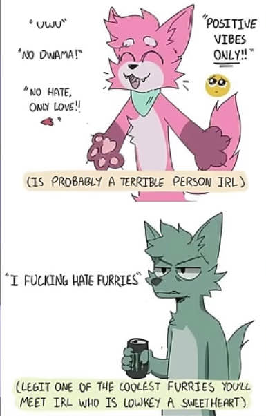 It's sad how often this meme proves true.

"Positive" people are some of the most toxic you'll ever meet. Trying to be "nice" to everyone leads to having no morals or principles to stand on, making you go wherever the wind happens to take you.