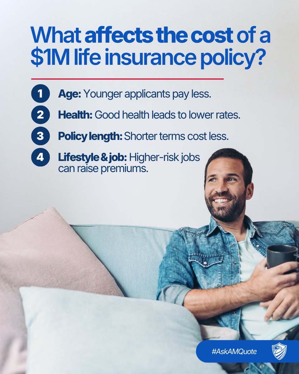 amquoteus's tweet photo. What affects the cost of a $1M life insurance policy? 
Read more: https://t.co/JvBjfZ5du8 

🔗 https://t.co/i5Yeyrz6rC https://t.co/WqHybG1eNY