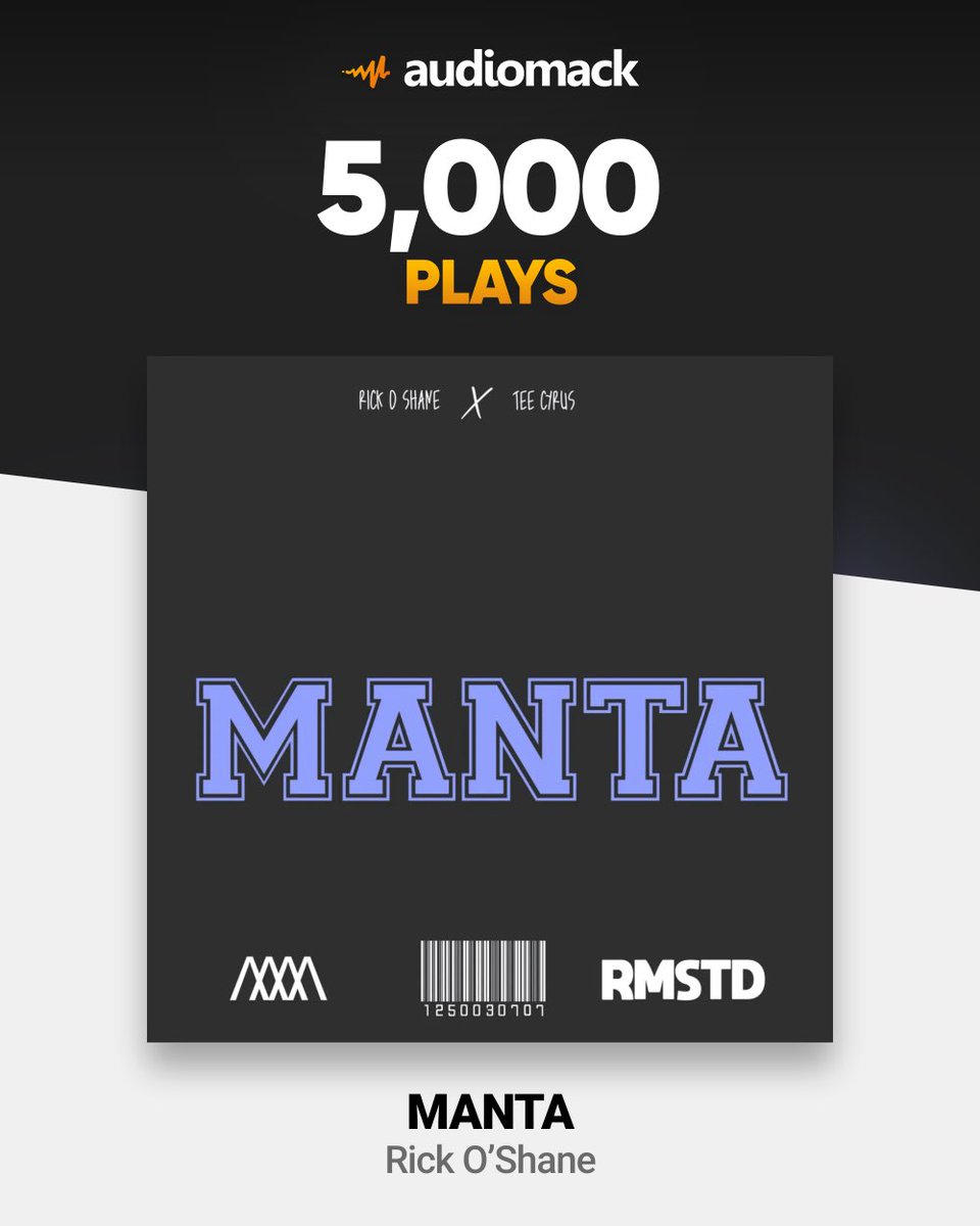 Rick O’Shane - MANTA 
Thank you <a href="/audiomack/">Audiomack</a> for the 5,000 streams! #audiomack #debutsingle #5000streams