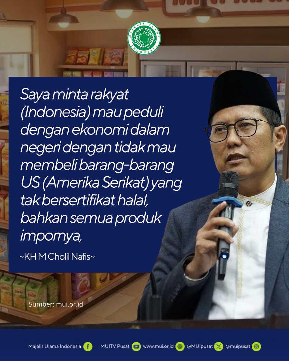 MUIPusat's tweet image. Wakil Ketua Umum MUI, KH Cholil Nafis, memberikan kritik pedas terkait kesepakatan dagang RI-AS (Agreement on Reciprocal Trade). Mengapa? Karena produk AS dikabarkan bisa masuk tanpa sertifikasi halal dan ada poin mengenai transfer data pribadi warga ke Amerika.

#MUI #Halal
