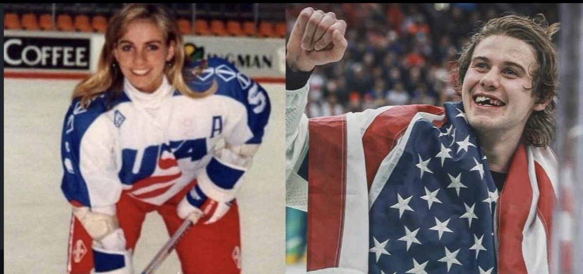 🇺🇸Ellen Hughes played for the USA Women's Hockey Team in 1992.

Hughes then went on to live the American Dream: got married, had 3 sons and witnessed them beat Canada for a Gold Medal.

Her son is now an American hero…🇺🇸🥇🇺🇸